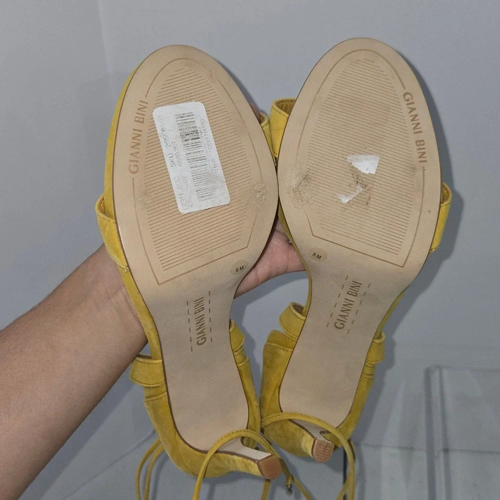 Gianni Bini Daymey Yellow Leather Lace Up Strappy Stiletto Sandals Size 8M